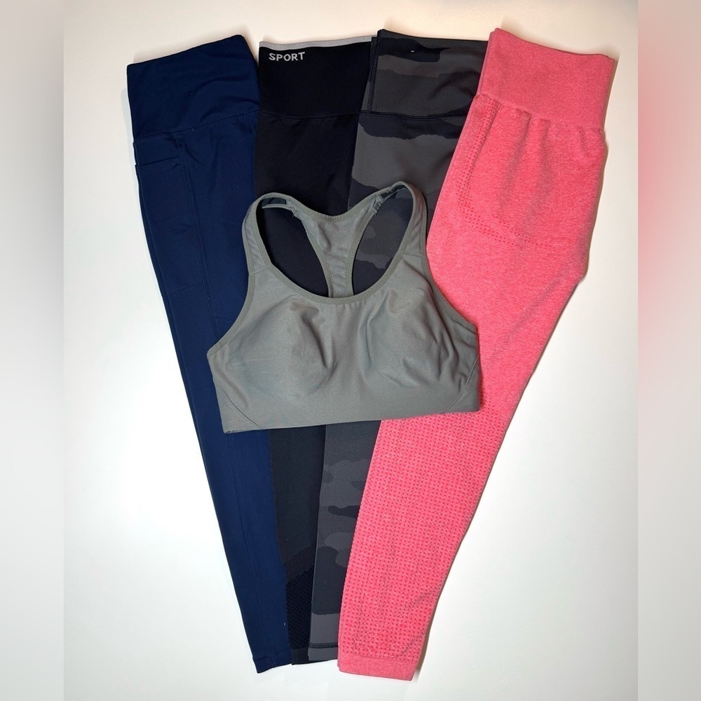 Set of 5 Activewear Leggings and Sports Bra Size- Large ( Danskin, DKNY,Aerie )